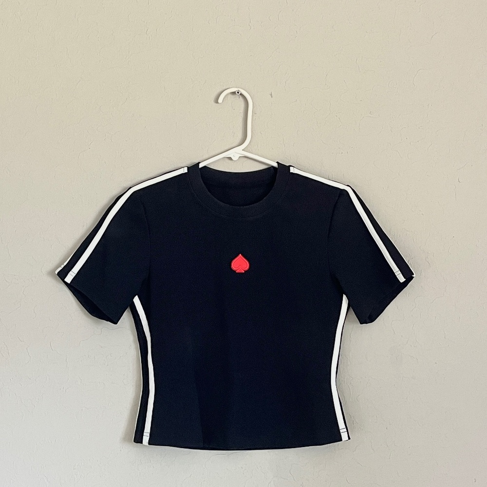 Ribbed Tee with side stripes and spade graphic